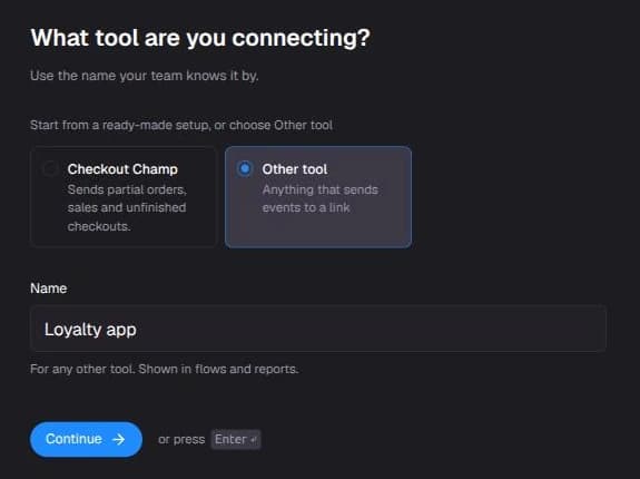 The Tool step of the guided setup